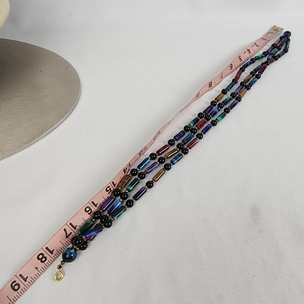 Blue Green & Burgundy Beaded Collar Necklace