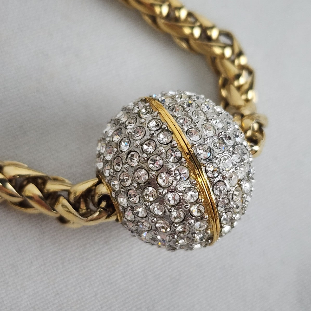 Vintage Gold Rope Chain Crystal Ball Pendant Necklace