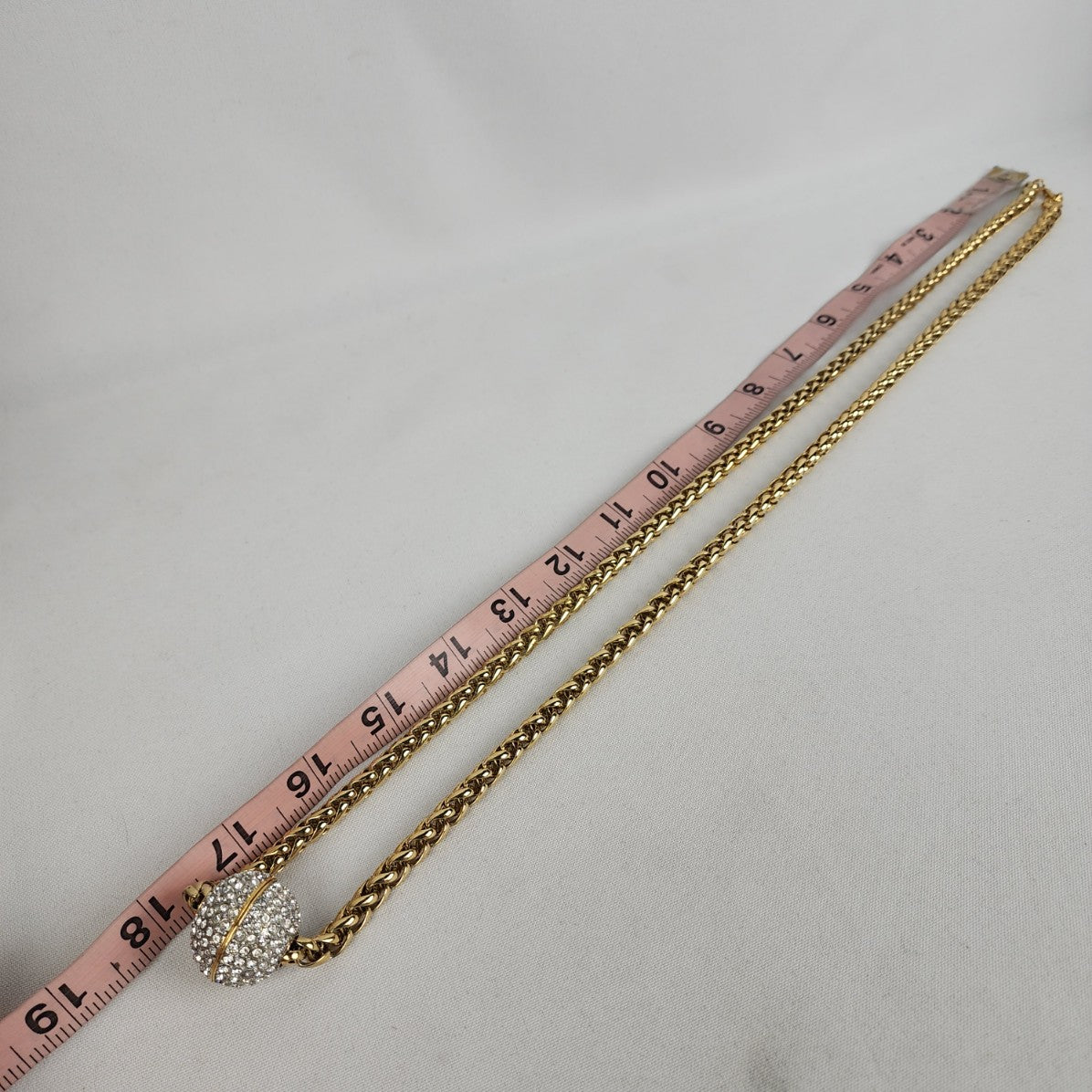 Vintage Gold Rope Chain Crystal Ball Pendant Necklace