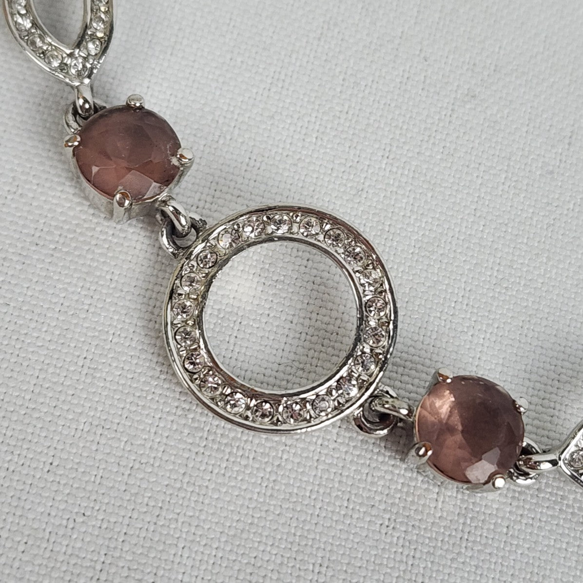 Silver Tone Pink Stone Chain Toggle Bracelet