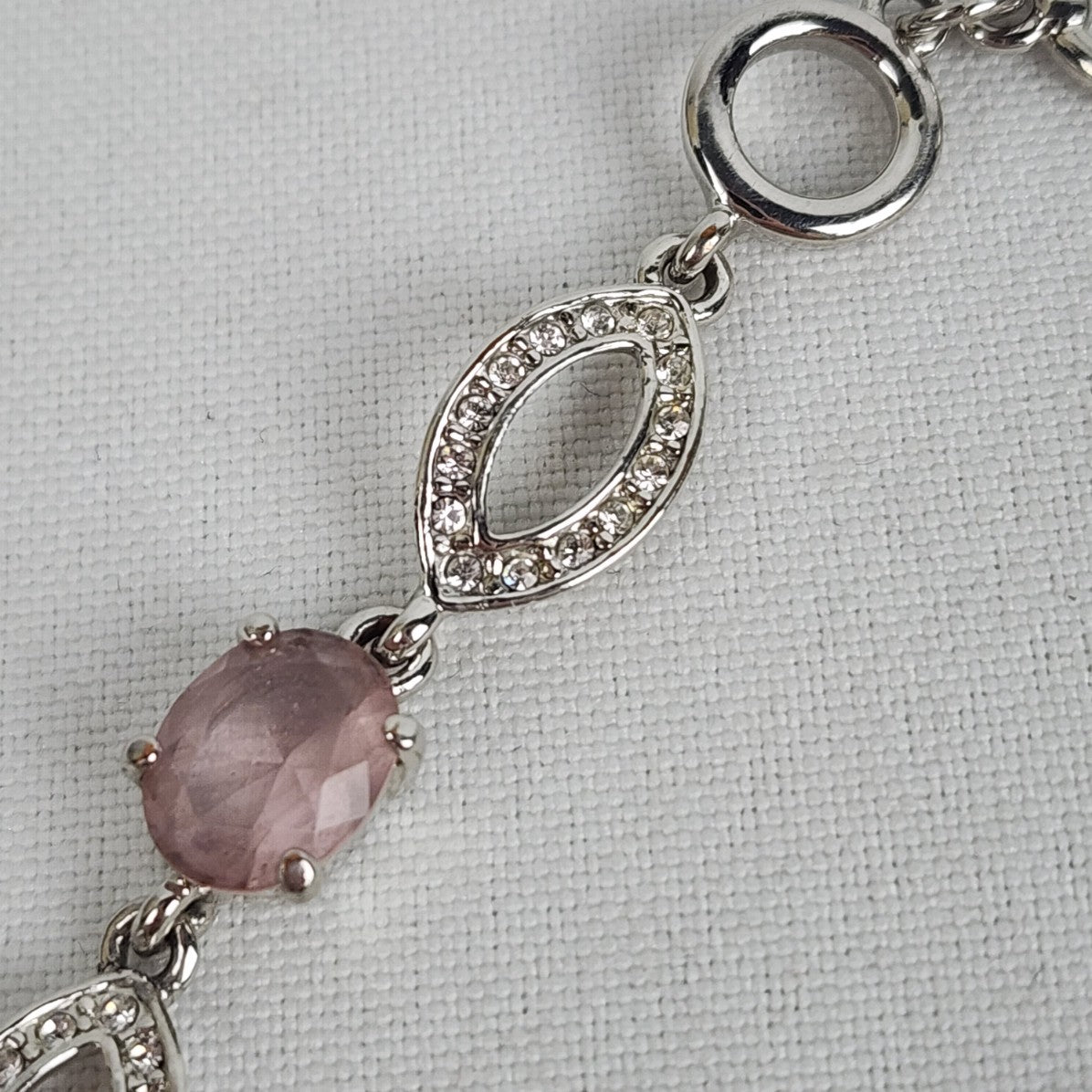 Silver Tone Pink Stone Chain Toggle Bracelet