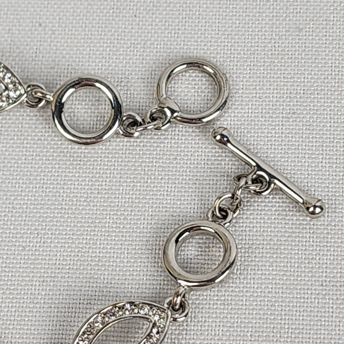 Silver Tone Pink Stone Chain Toggle Bracelet