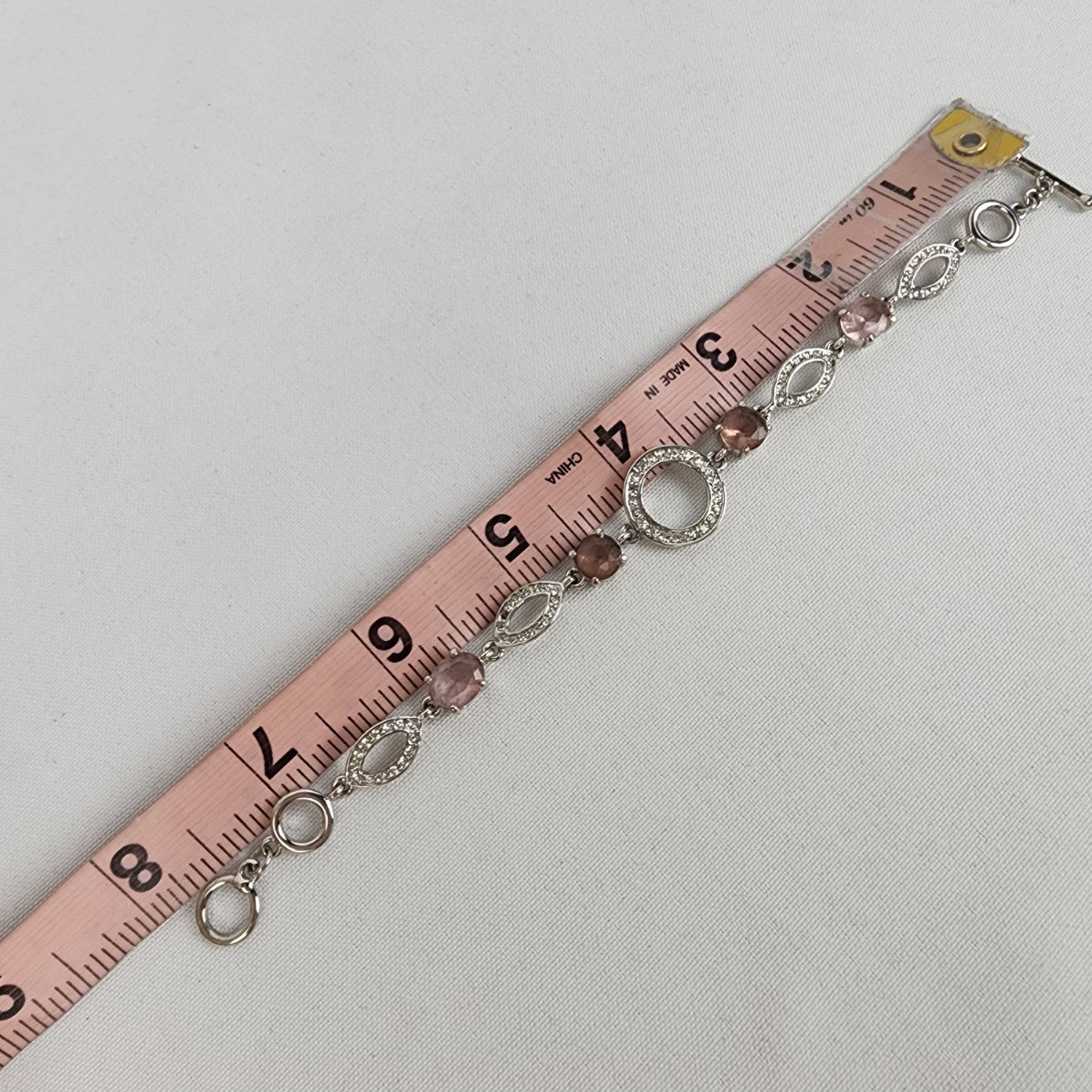 Silver Tone Pink Stone Chain Toggle Bracelet
