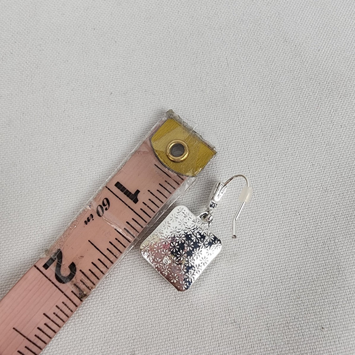 Silver Tone Blue Square Stone Drop Earrings