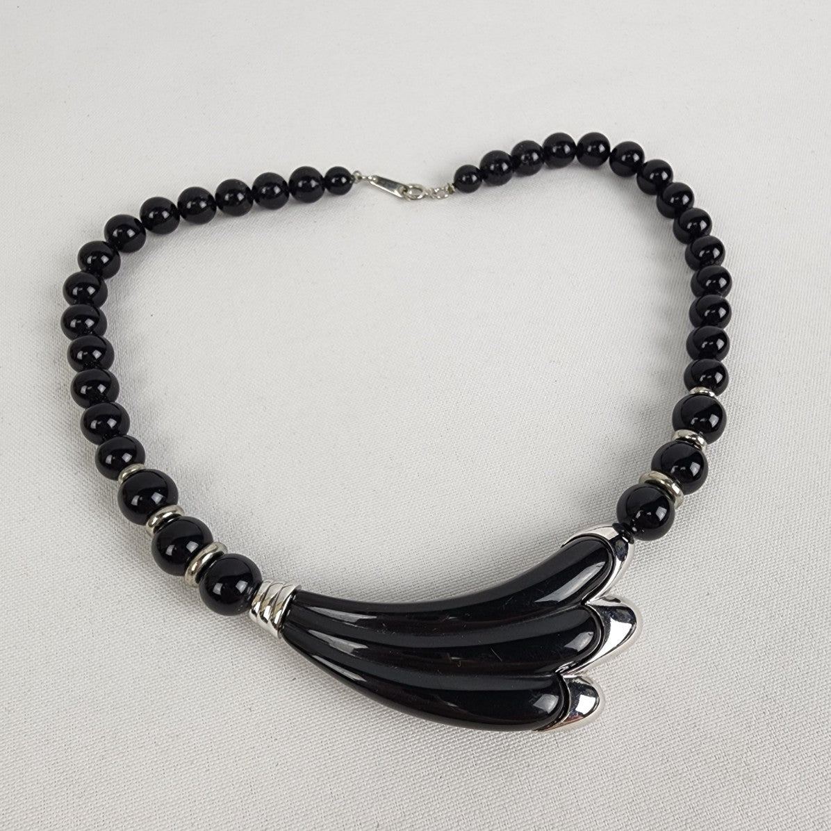 Vintage 80s Black Beaded Statement Necklace