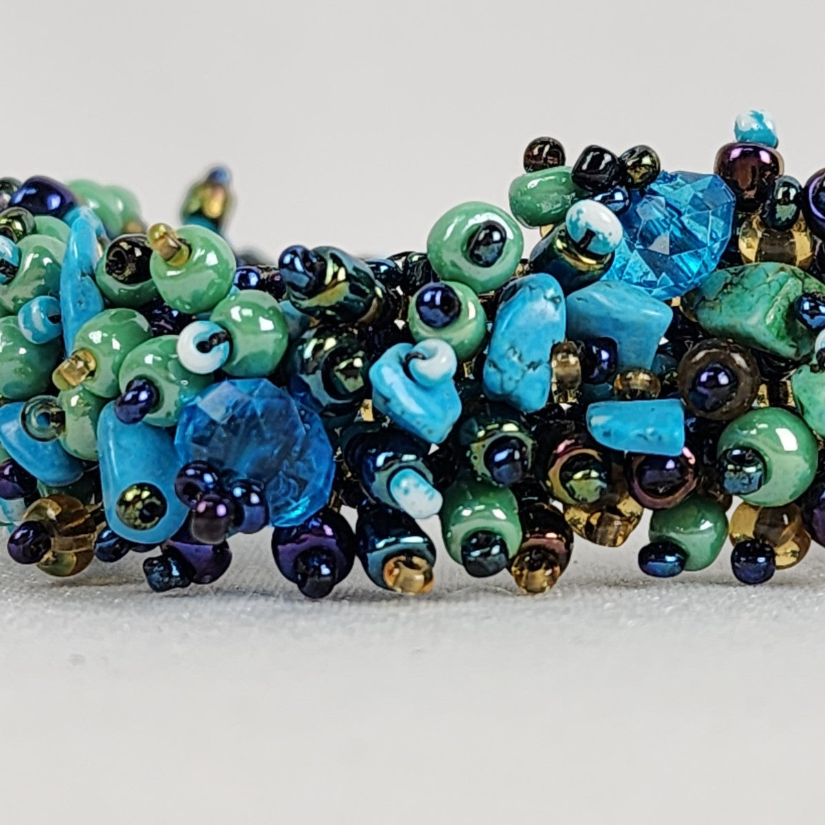 Blue & Green Glass Beaded Cluster Bracelet