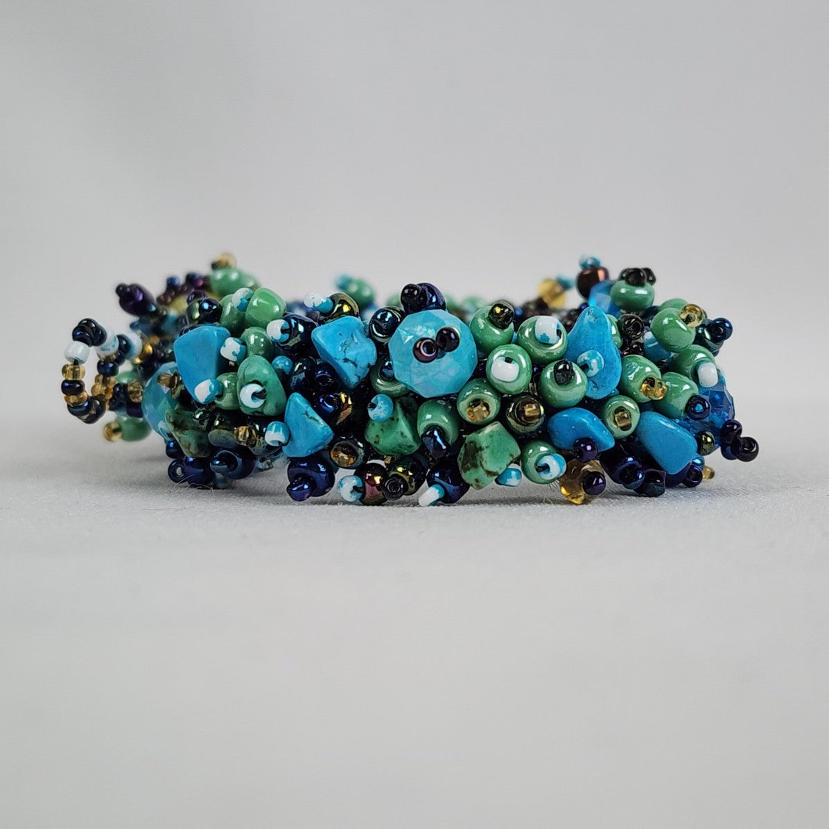 Blue & Green Glass Beaded Cluster Bracelet