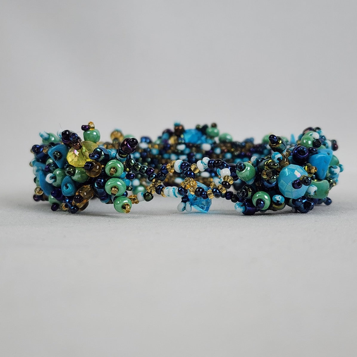 Blue & Green Glass Beaded Cluster Bracelet