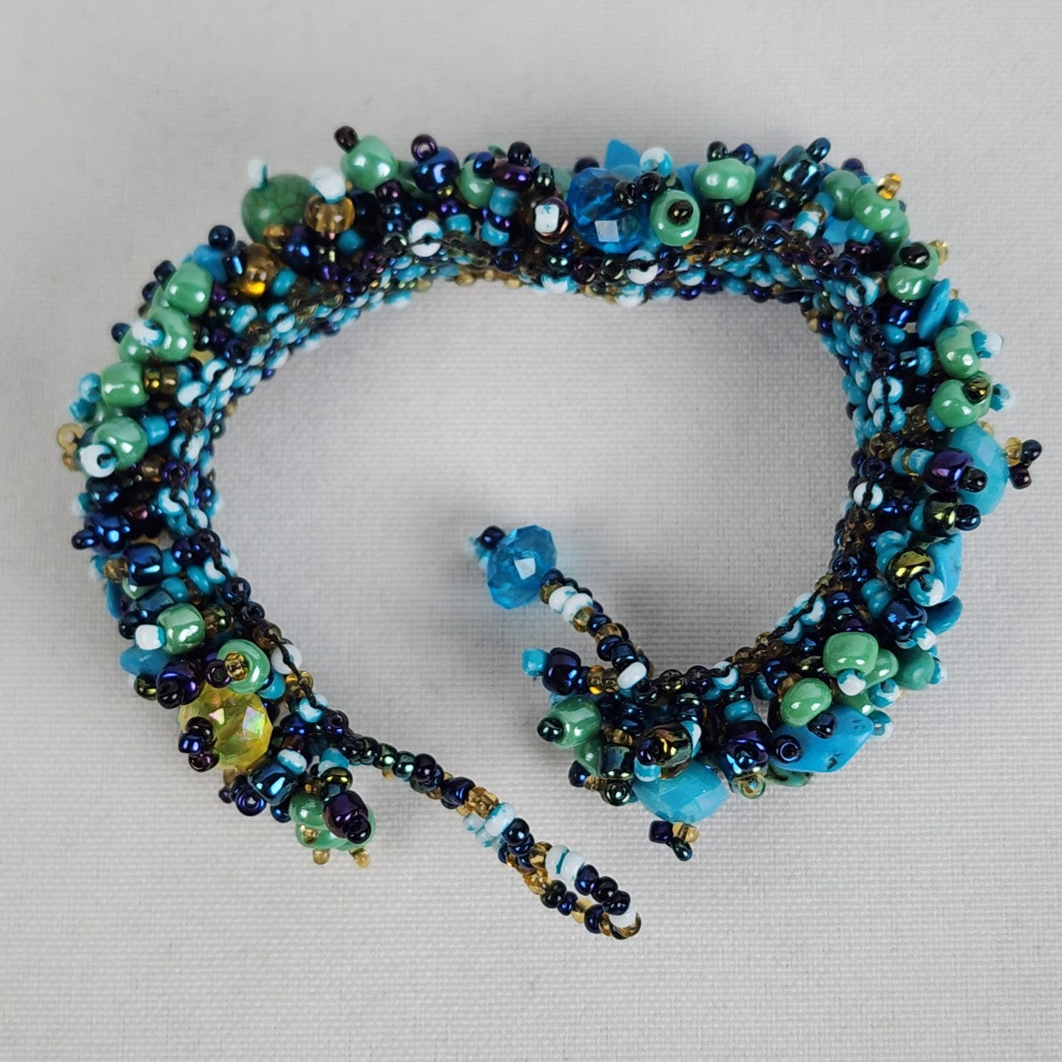 Blue & Green Glass Beaded Cluster Bracelet