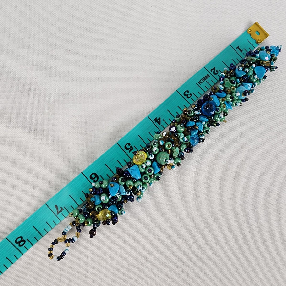 Blue & Green Glass Beaded Cluster Bracelet