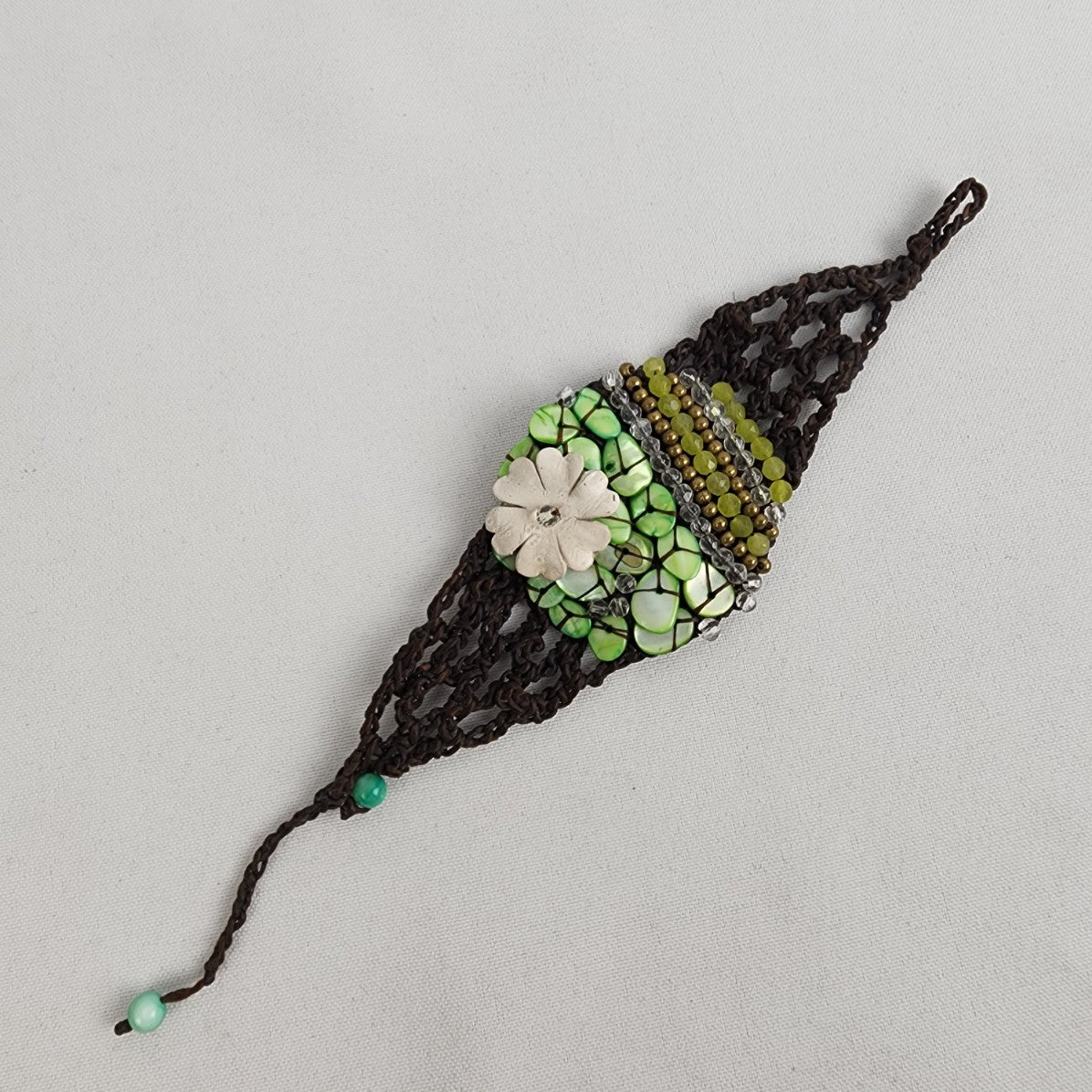 Hand Made Green Beaded Floral Statement Bracelet