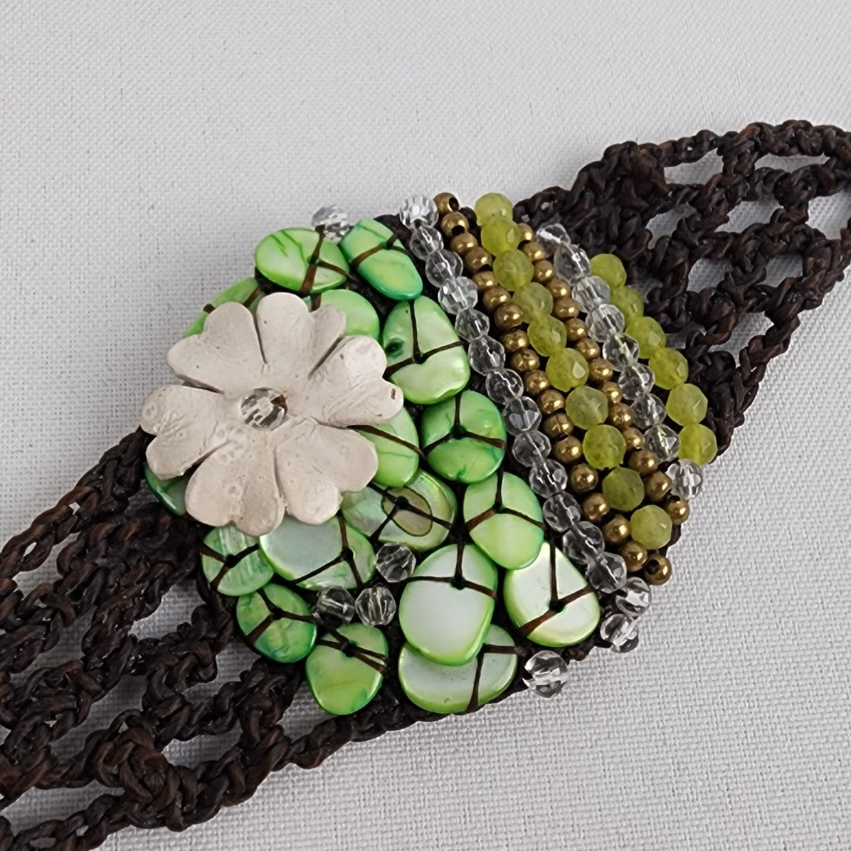 Hand Made Green Beaded Floral Statement Bracelet