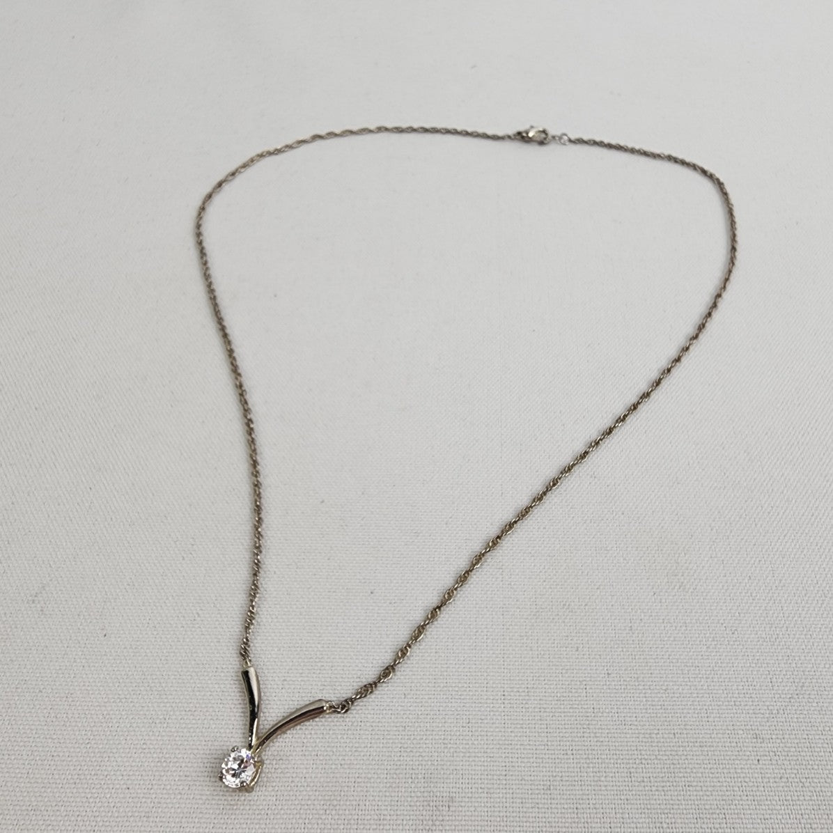 Vintage Silver Tone Crystal Pendant Delicate Necklace