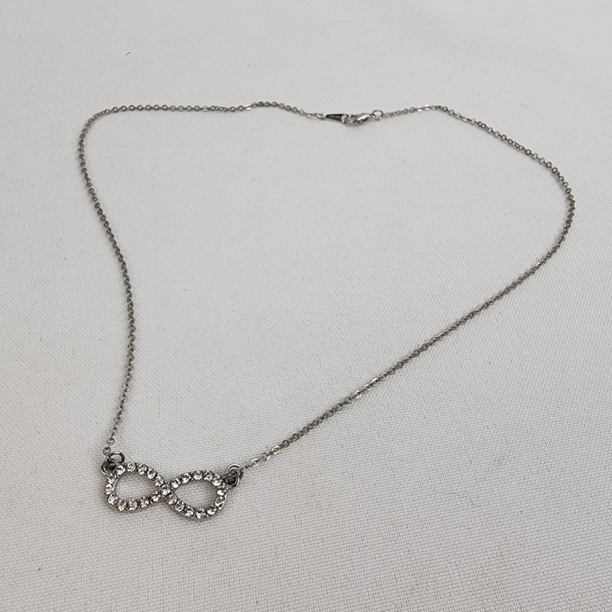 18KGP Silver Rhinestone Infinity Pendant Necklace