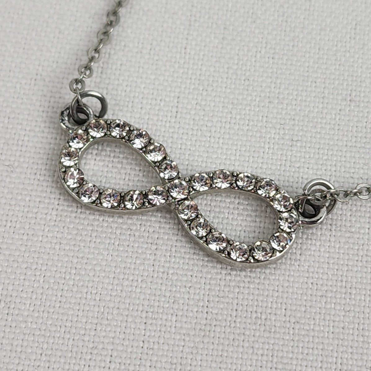 18KGP Silver Rhinestone Infinity Pendant Necklace