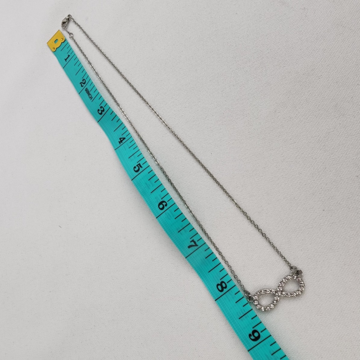 18KGP Silver Rhinestone Infinity Pendant Necklace