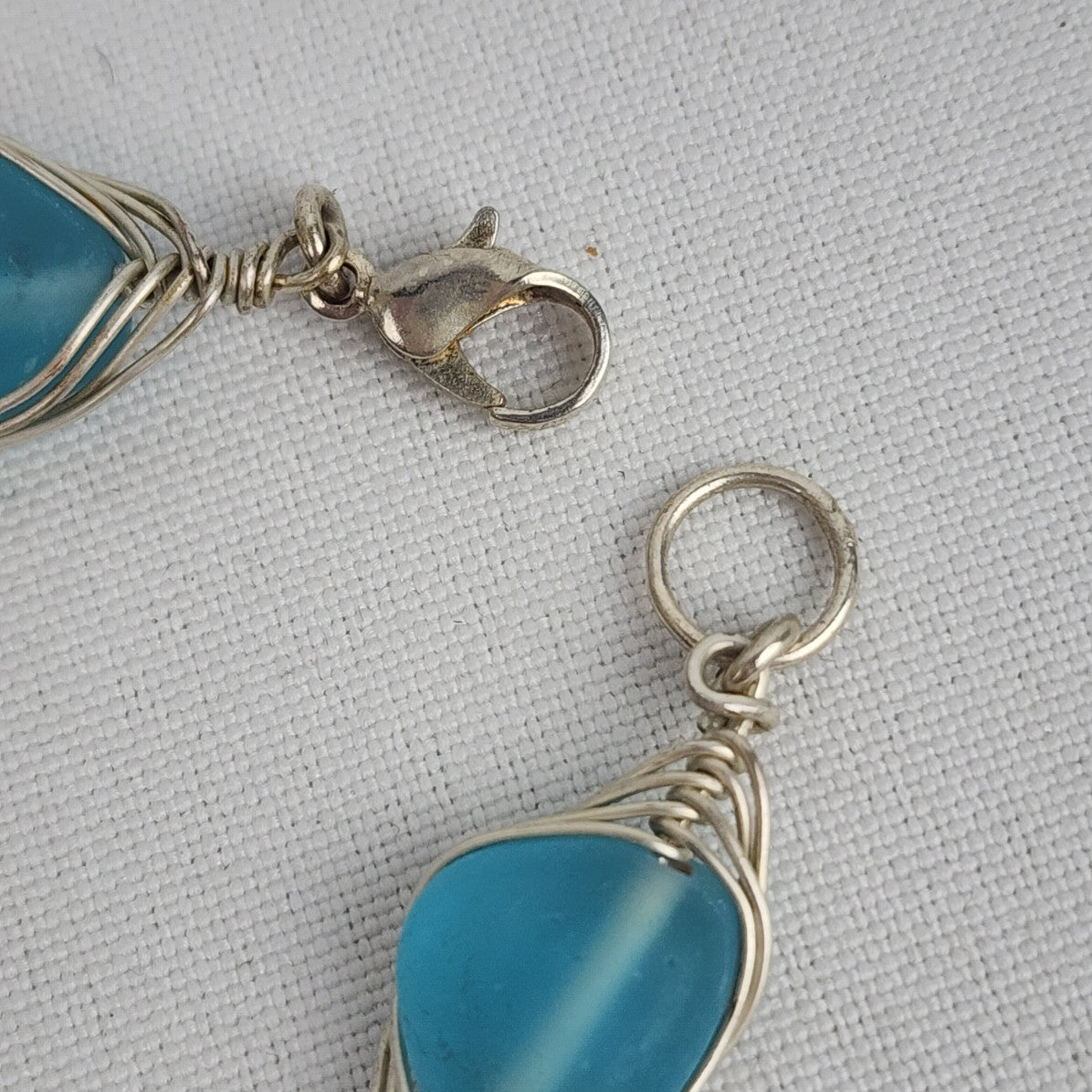 Blue Sea Glass Wire Wrapped Bracelet