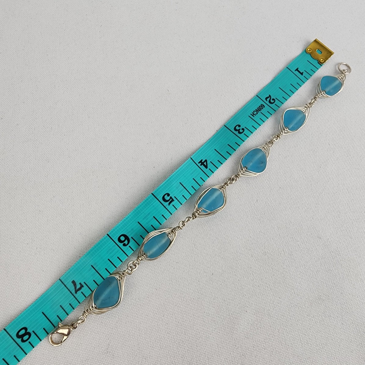 Blue Sea Glass Wire Wrapped Bracelet