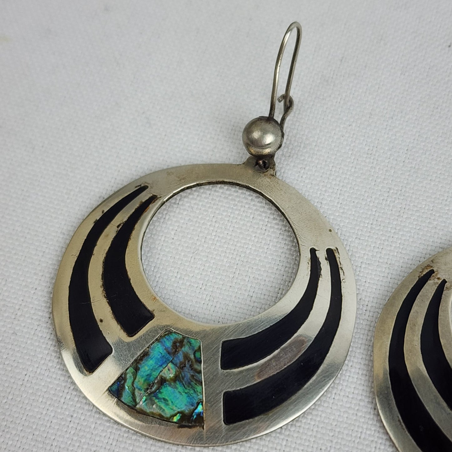 Vintage Mexico Silver Enamel Abalone Schell Earrings