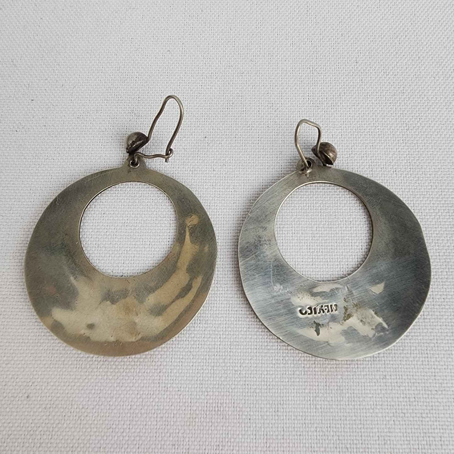 Vintage Mexico Silver Enamel Abalone Schell Earrings