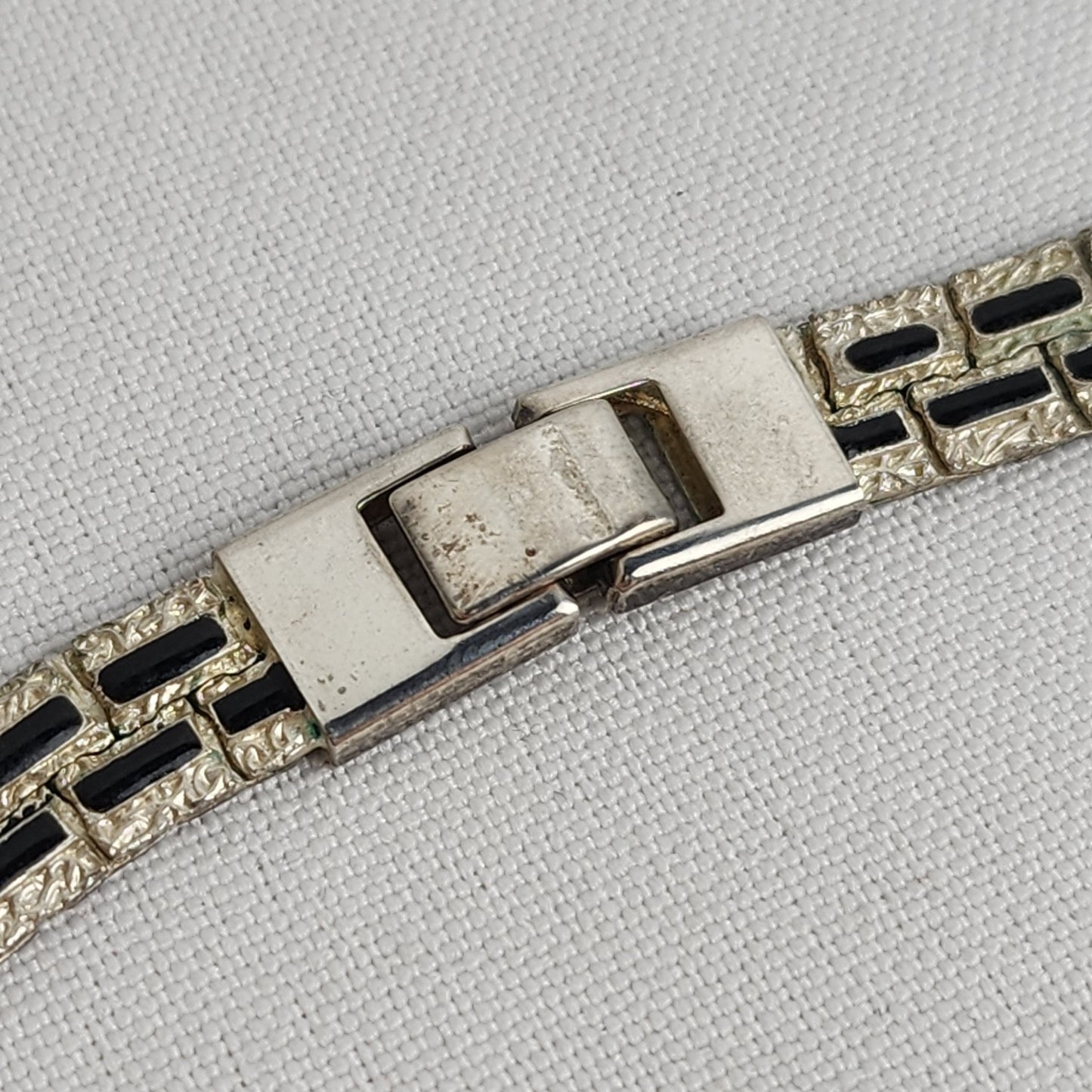 Vintage Silver Tone Black Enamel Collar Chain Necklace