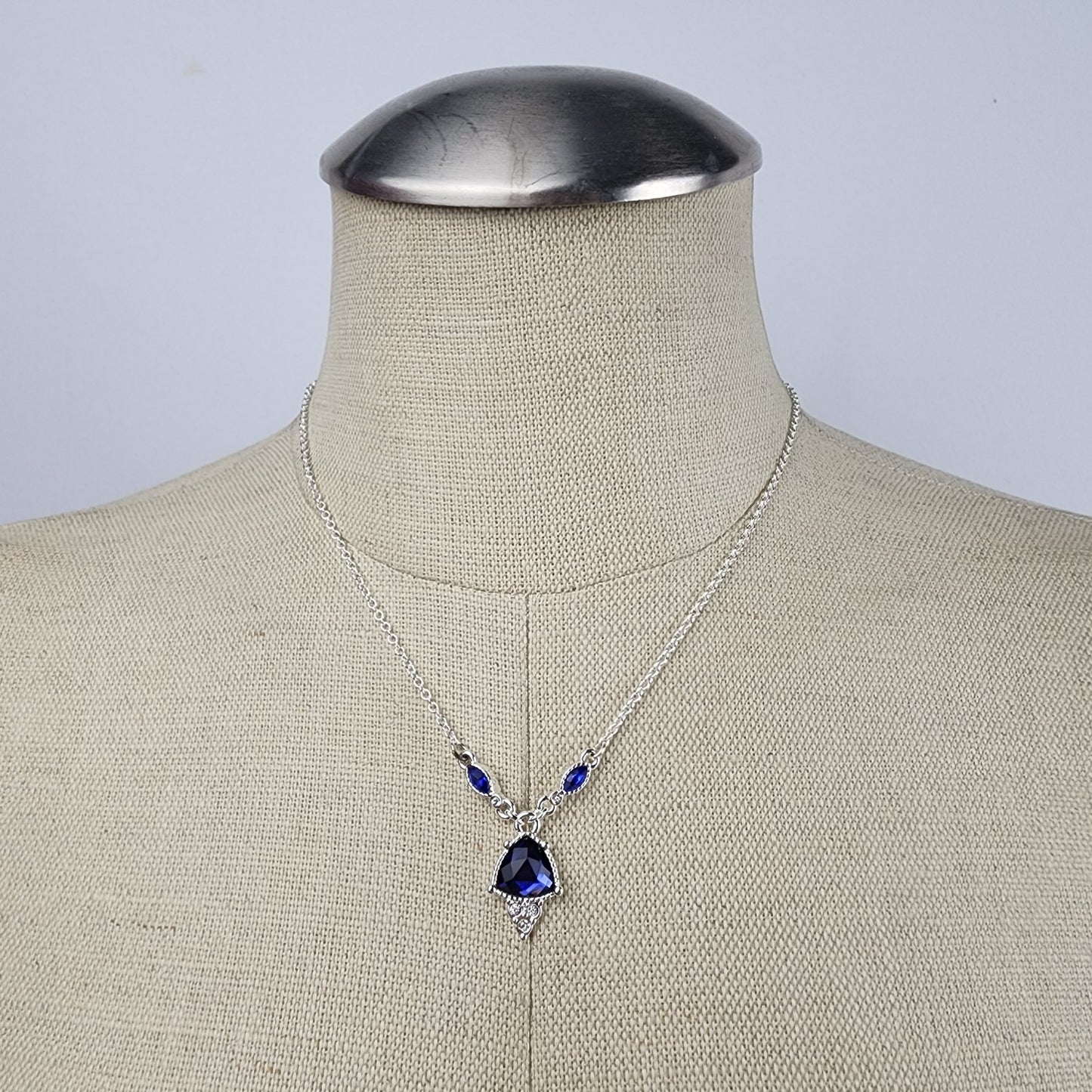 SHB Silver Tone Blue Stone Necklace