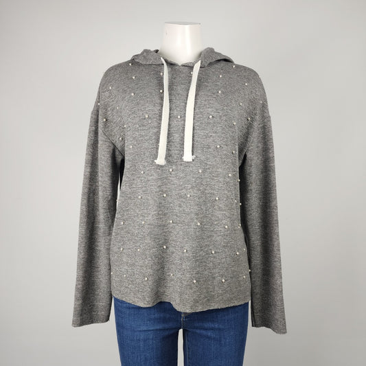 Dex Grey Knit Pearl Detail Hoodie Sweater Size M