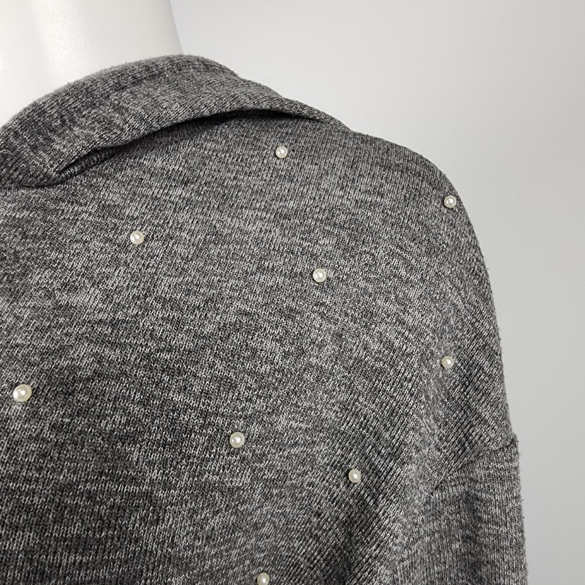 Dex Grey Knit Pearl Detail Hoodie Sweater Size M
