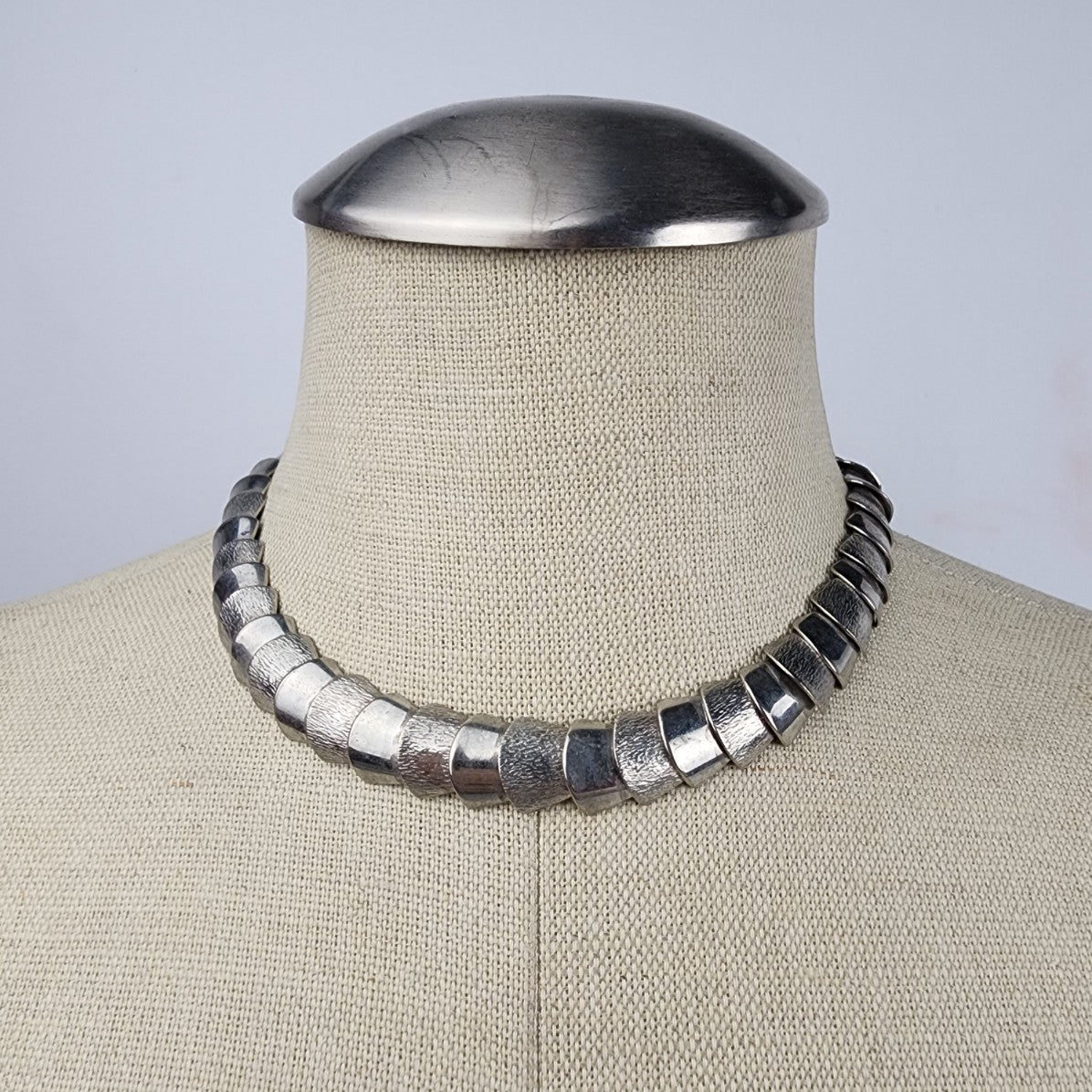 Vintage Silver Tone Layered Chain Collar Necklace