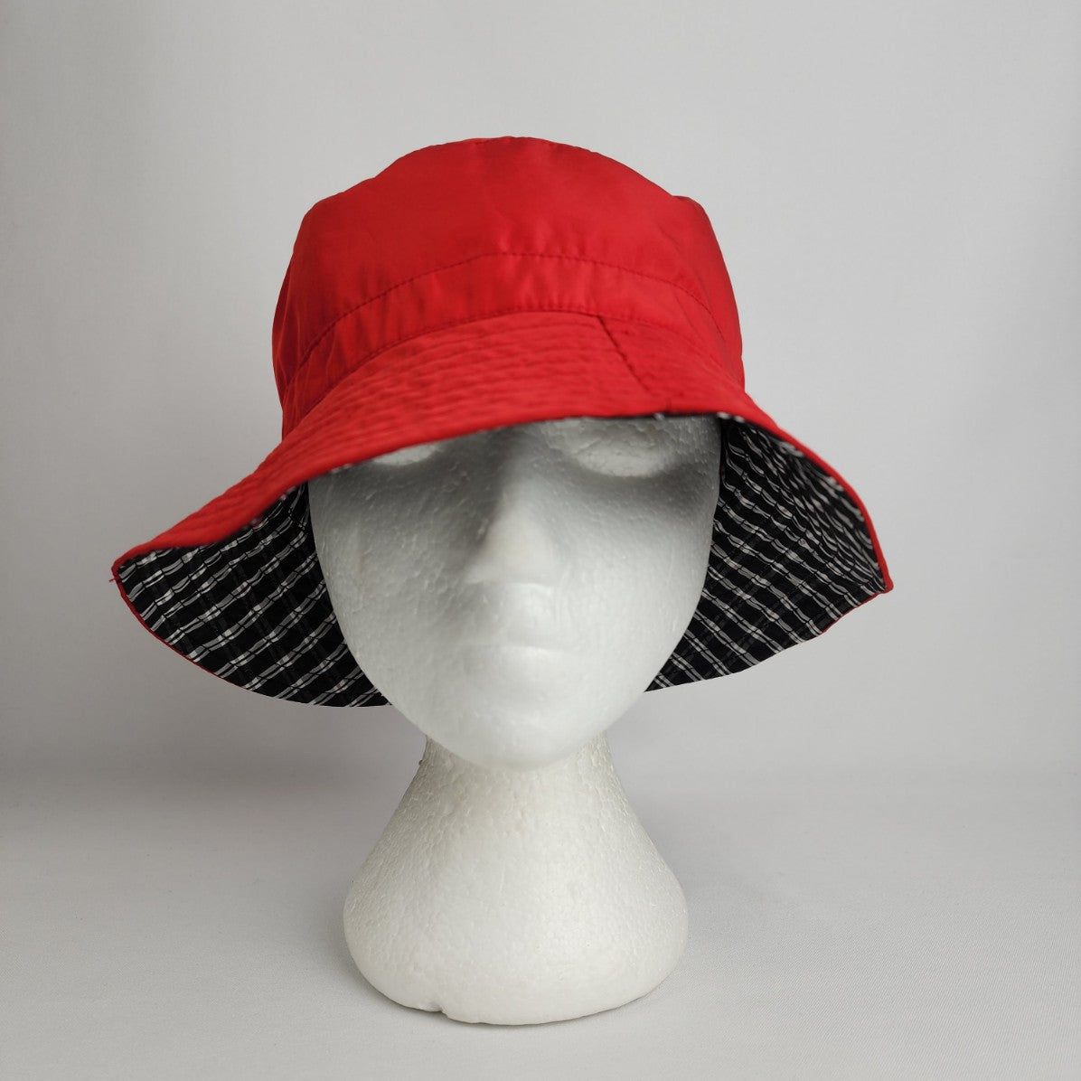 Red & Black Plaid Reversible Hat With Pocket