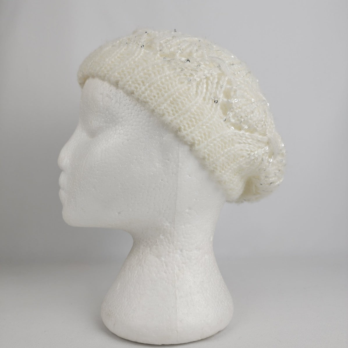 David & Young Cream Gold Sparkle Knit Tam Hat