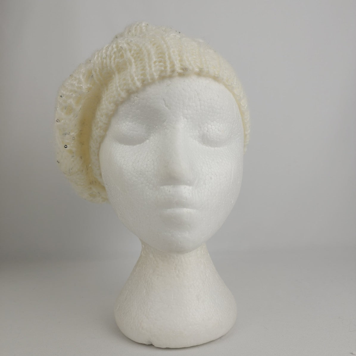 David & Young Cream Gold Sparkle Knit Tam Hat