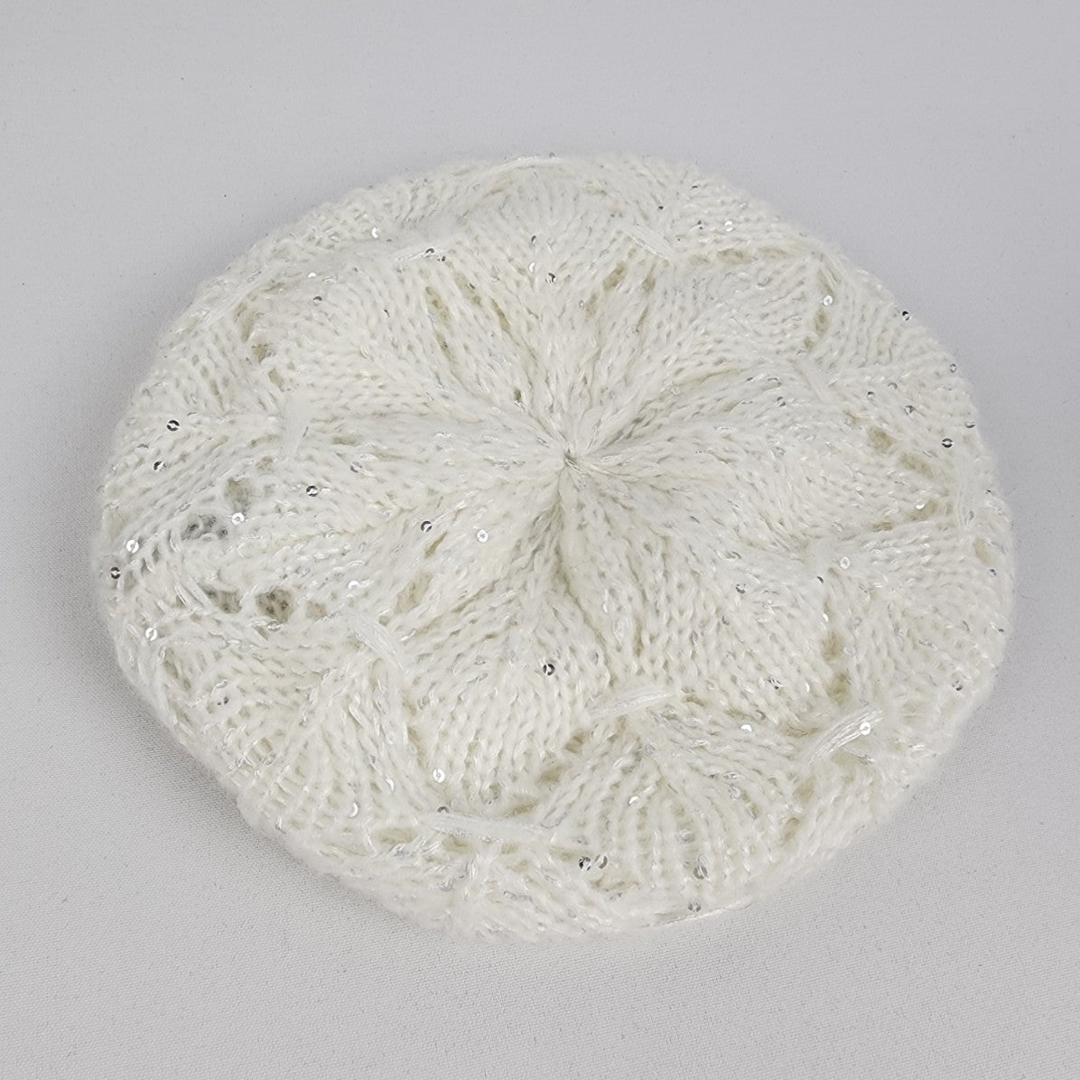 David & Young Cream Gold Sparkle Knit Tam Hat