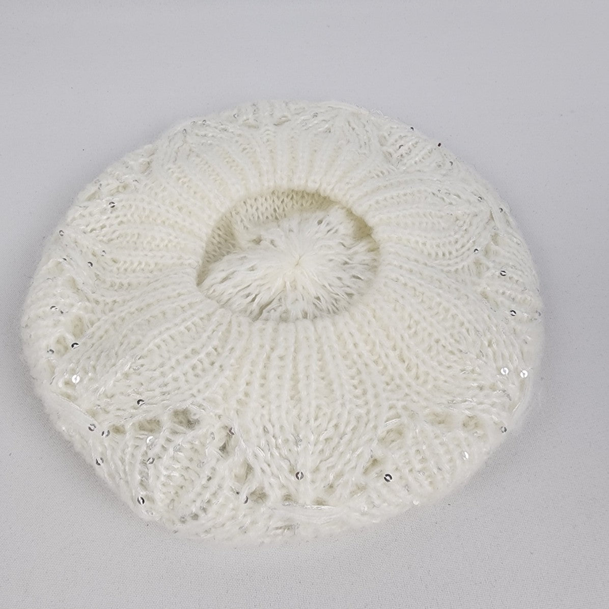David & Young Cream Gold Sparkle Knit Tam Hat