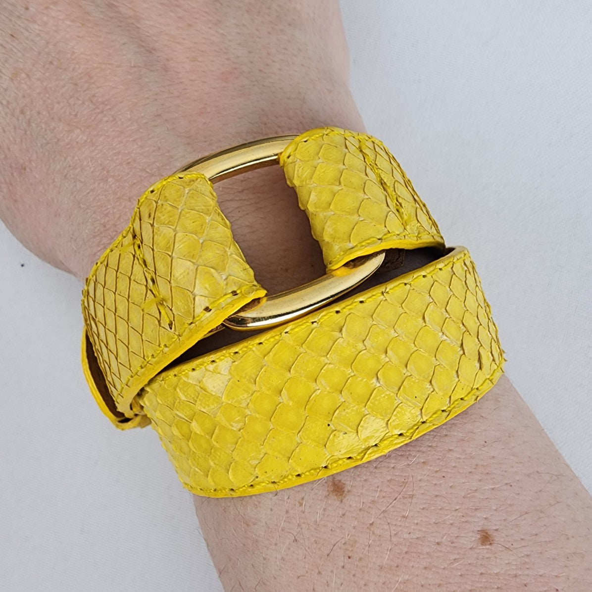 Yellow Leather Snake Skin Belt Bracelet