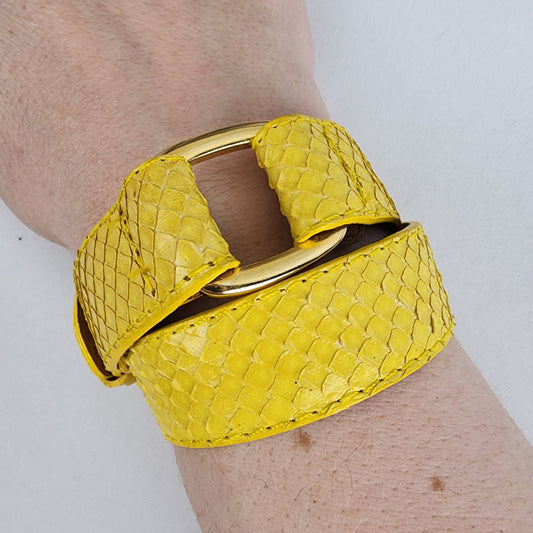 Yellow Leather Snake Skin Belt Bracelet