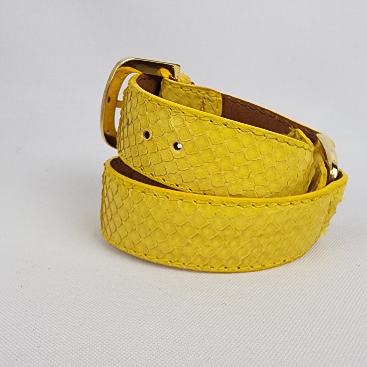 Yellow Leather Snake Skin Belt Bracelet