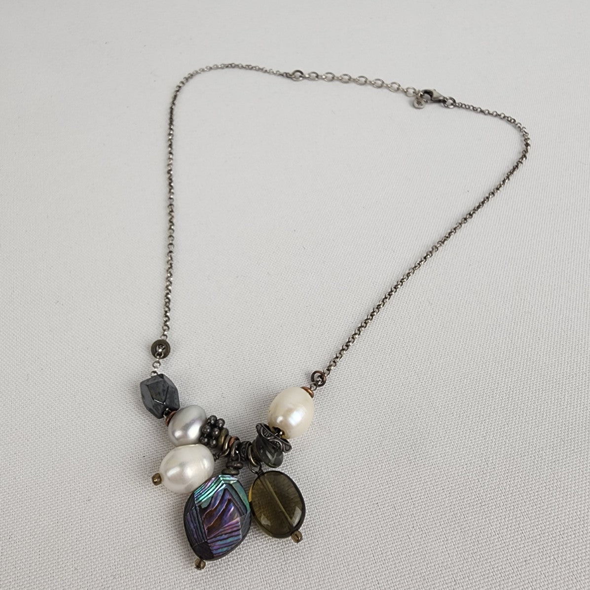 Silpada 925 Sterling Silver Hematite Pearl Abalone Shell Necklace