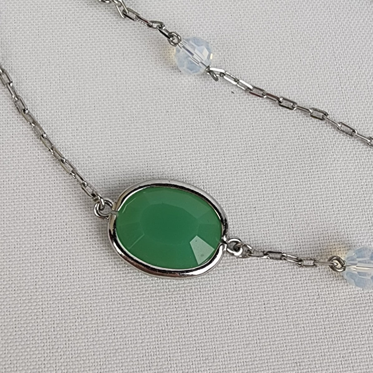 Lia Sophia Green Glass & AB Crystal Bead Chain Long Necklace