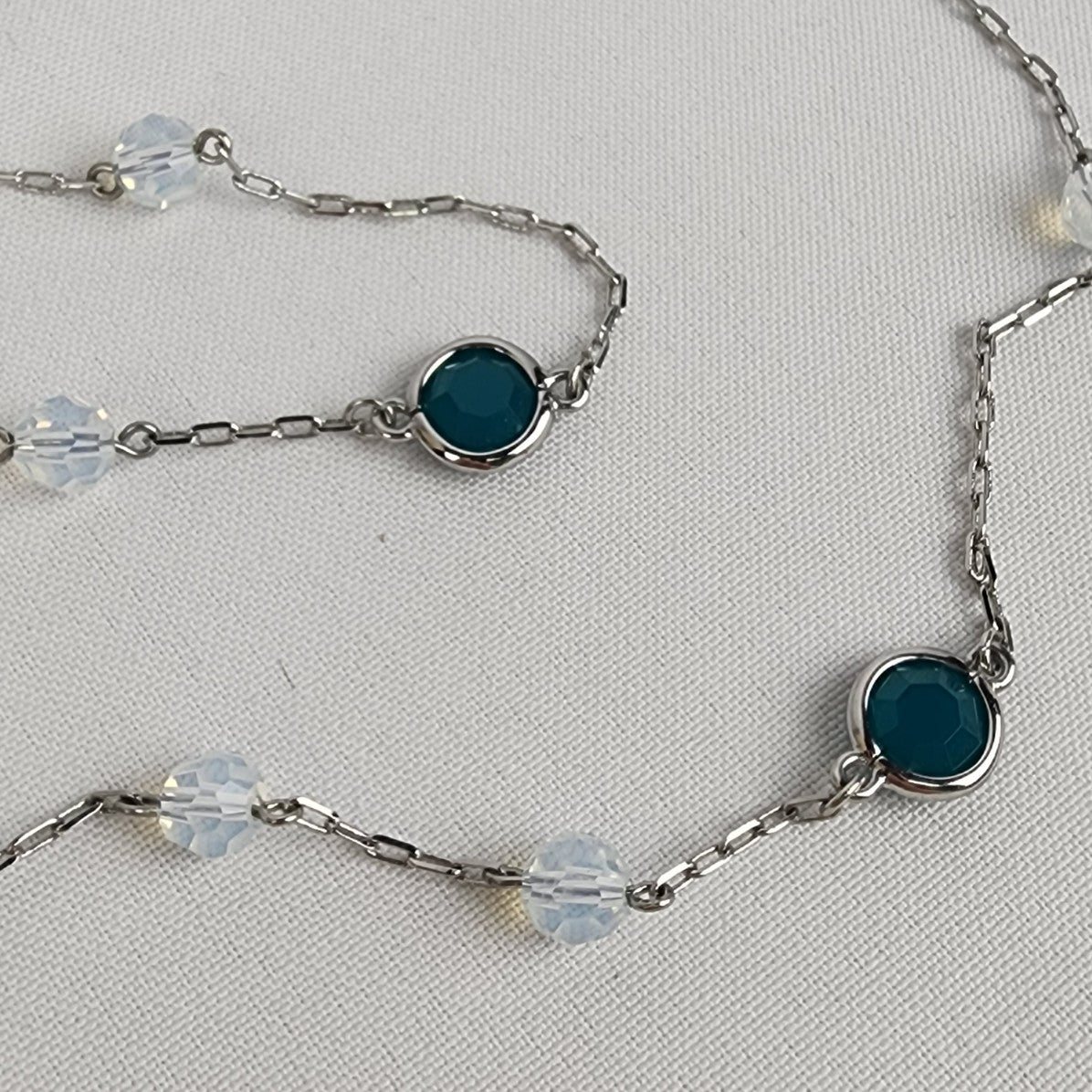 Lia Sophia Green Glass & AB Crystal Bead Chain Long Necklace