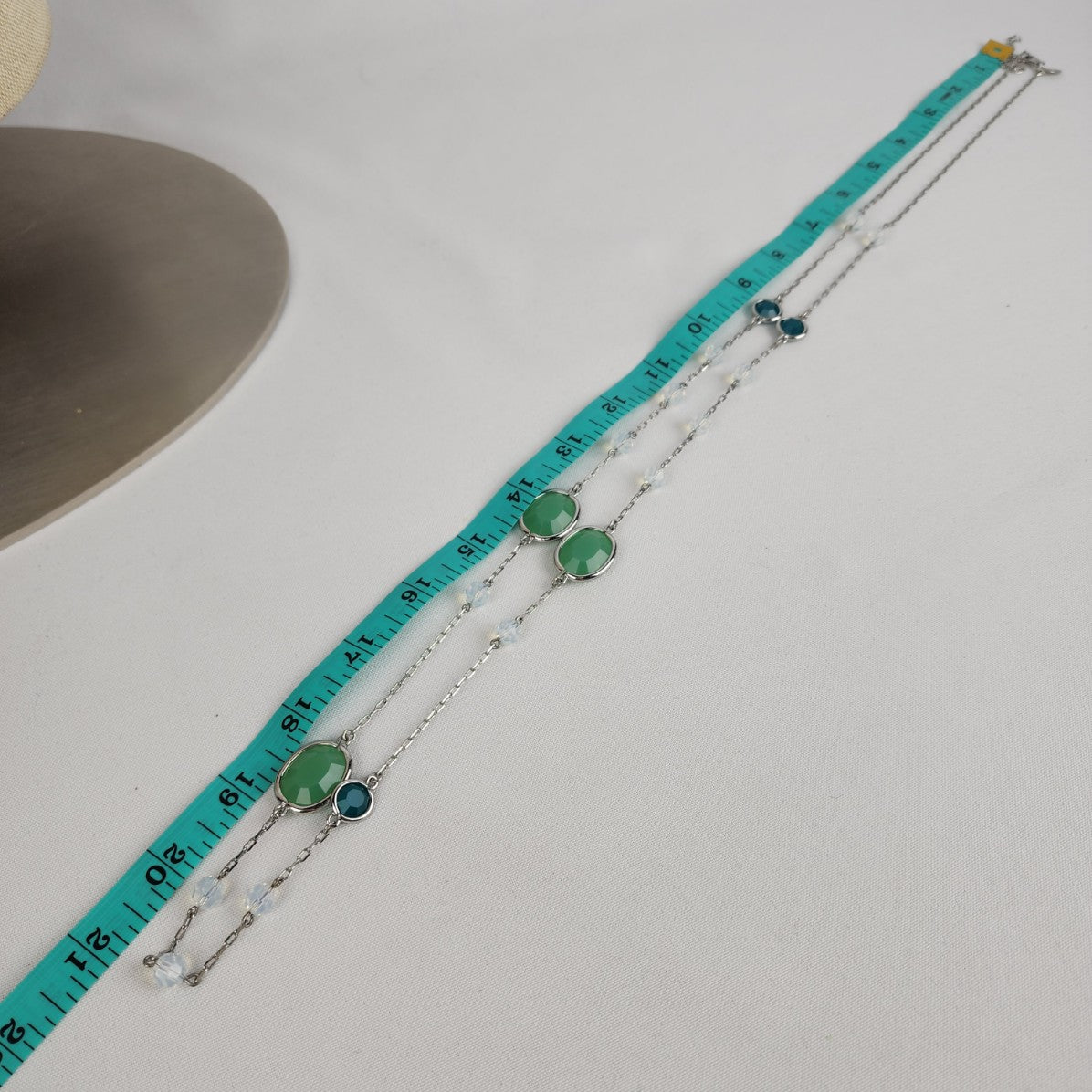 Lia Sophia Green Glass & AB Crystal Bead Chain Long Necklace
