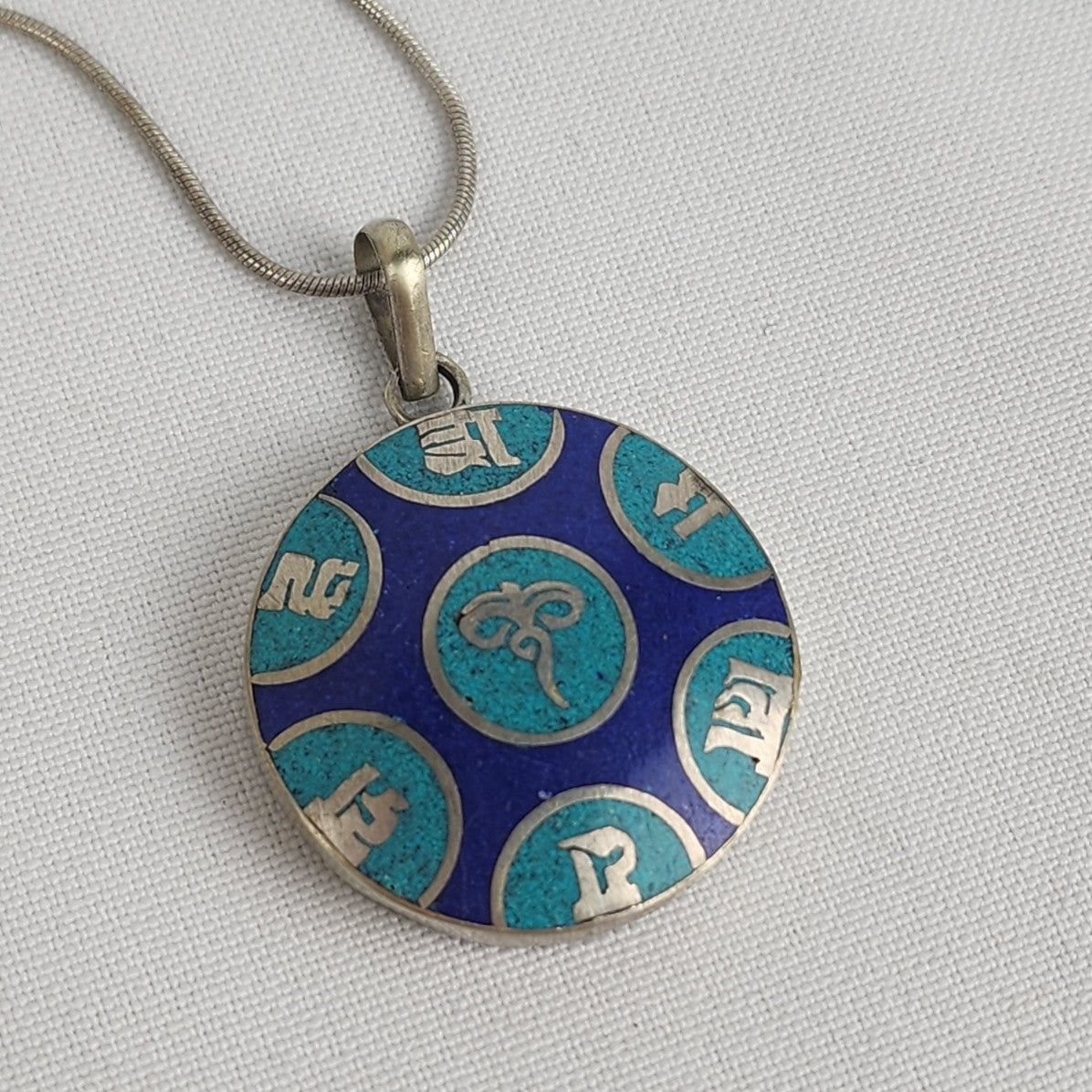 Vintage Tibetan Ancient Mantra Sterling Pendant Chain Necklace