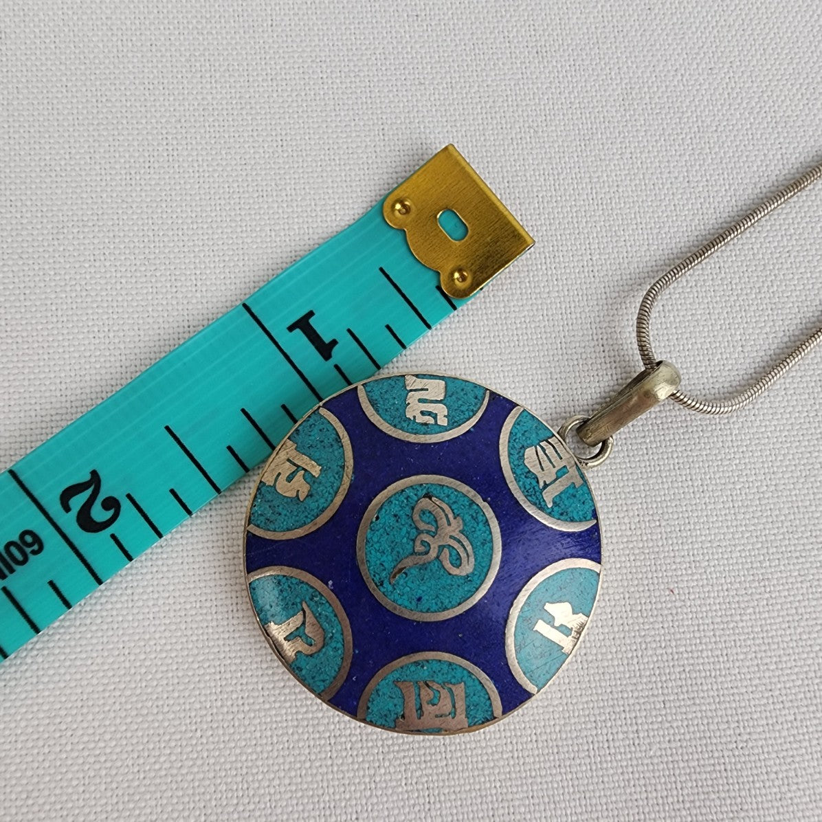 Vintage Tibetan Ancient Mantra Sterling Pendant Chain Necklace