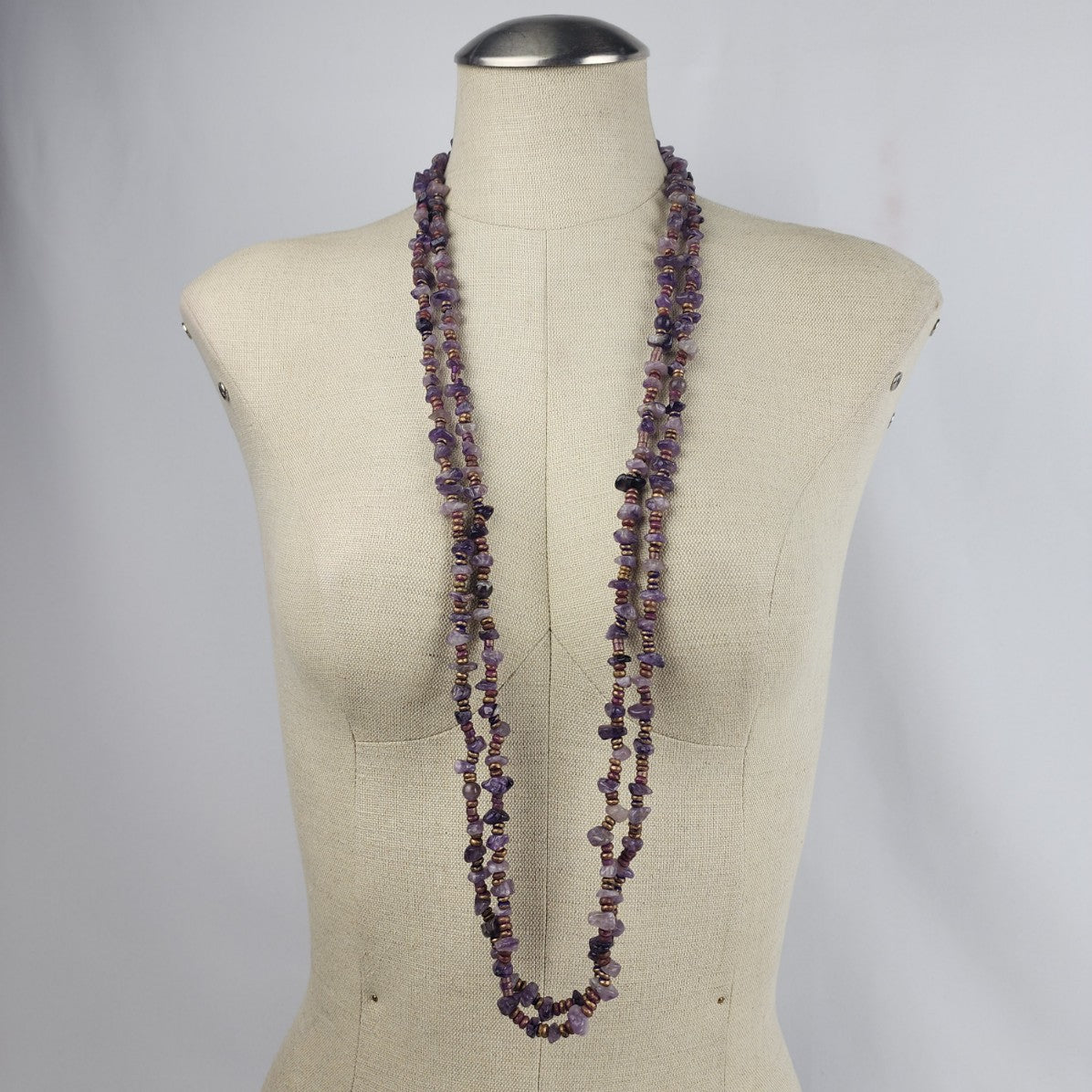 Vintage Amethyst Nugget Bronze Beaded Layered Necklace