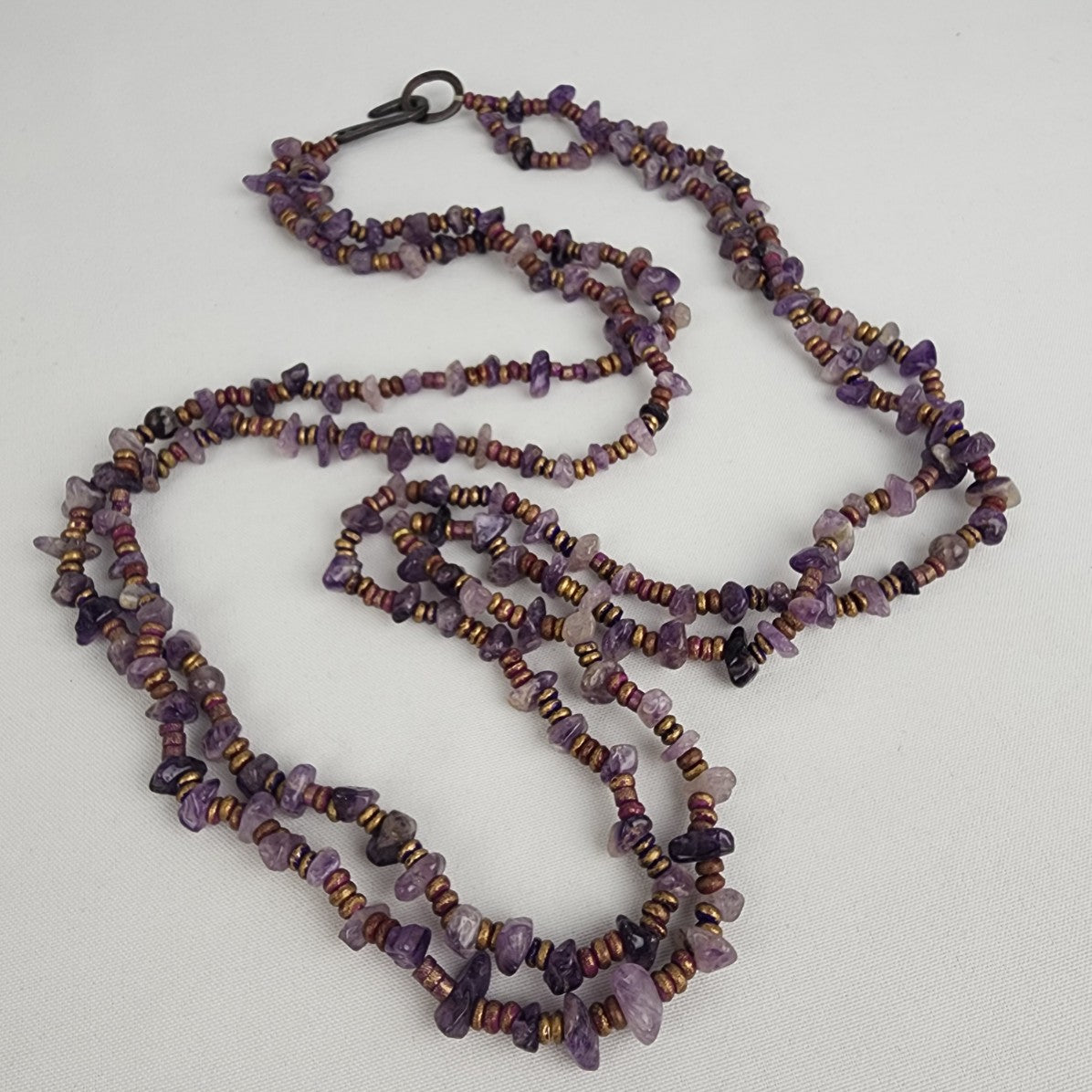 Vintage Amethyst Nugget Bronze Beaded Layered Necklace