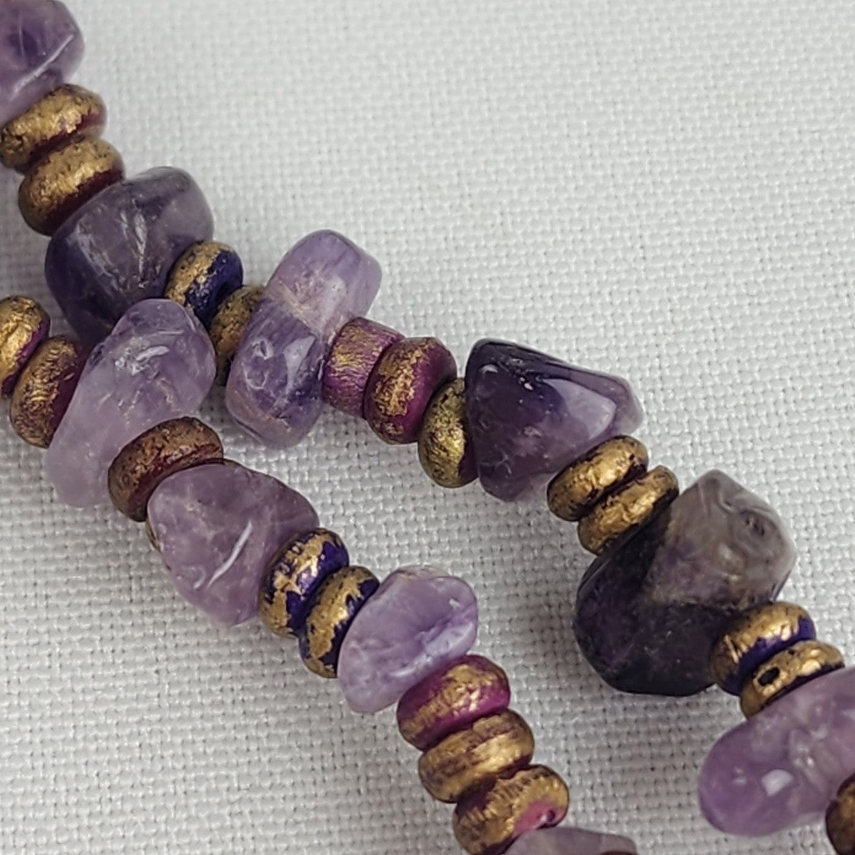 Vintage Amethyst Nugget Bronze Beaded Layered Necklace
