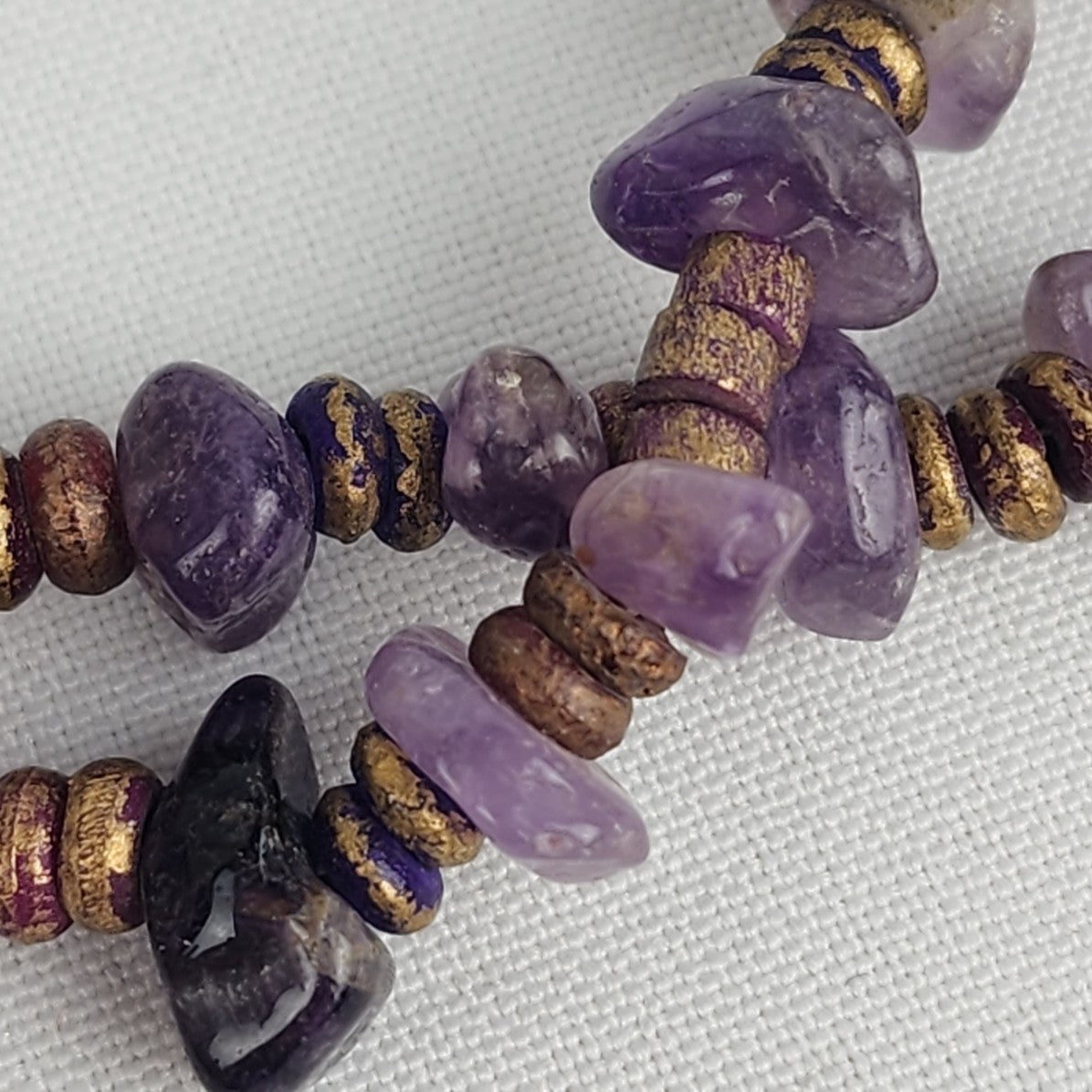 Vintage Amethyst Nugget Bronze Beaded Layered Necklace