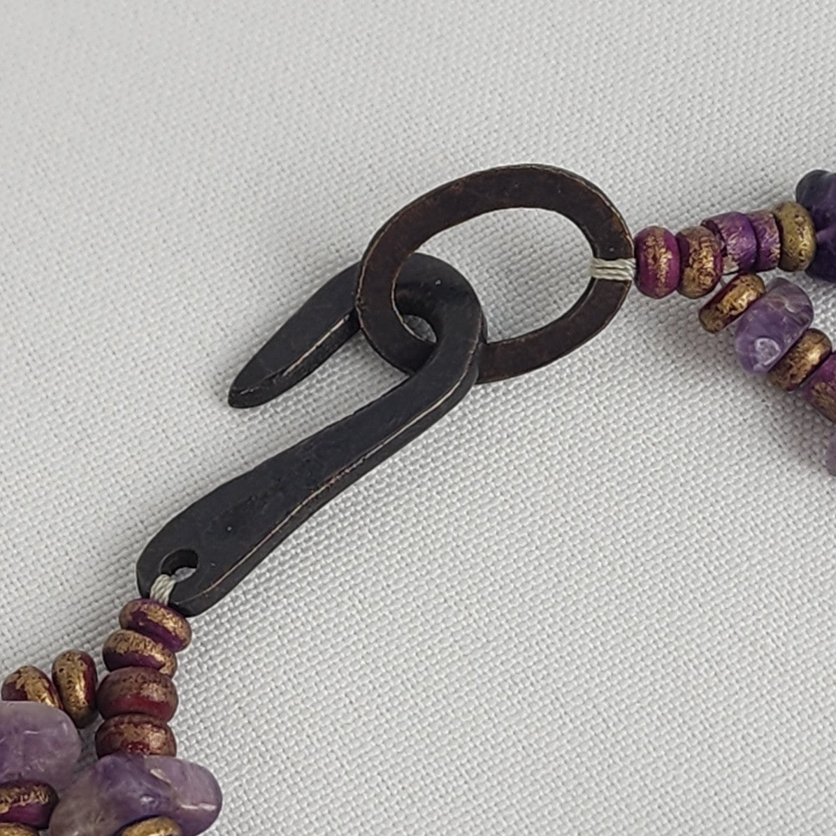 Vintage Amethyst Nugget Bronze Beaded Layered Necklace