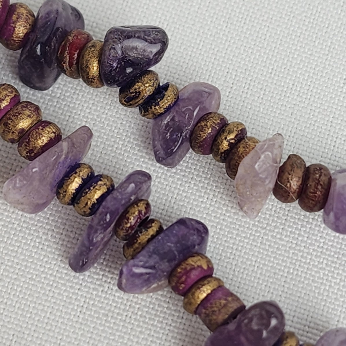 Vintage Amethyst Nugget Bronze Beaded Layered Necklace