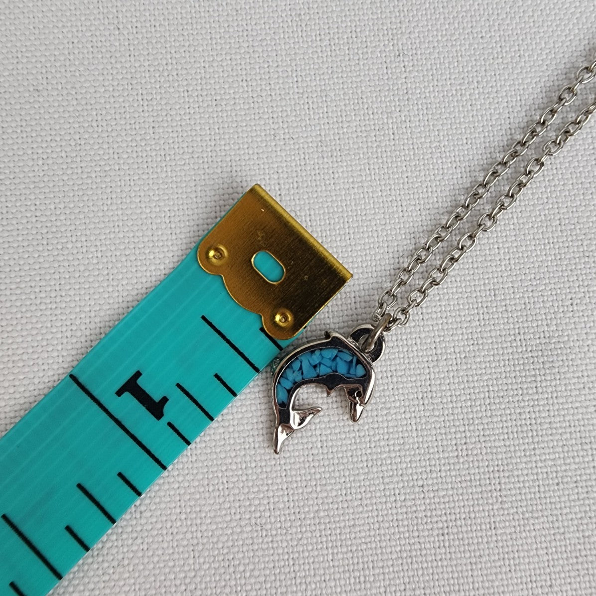 Vintage Silver Tone Blue Dolphin Pendant Chain Necklace